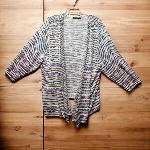 Nic+Zoe Womens Striped Open stylish Cardigan 3X Linen & Viscose Blend Multicolor